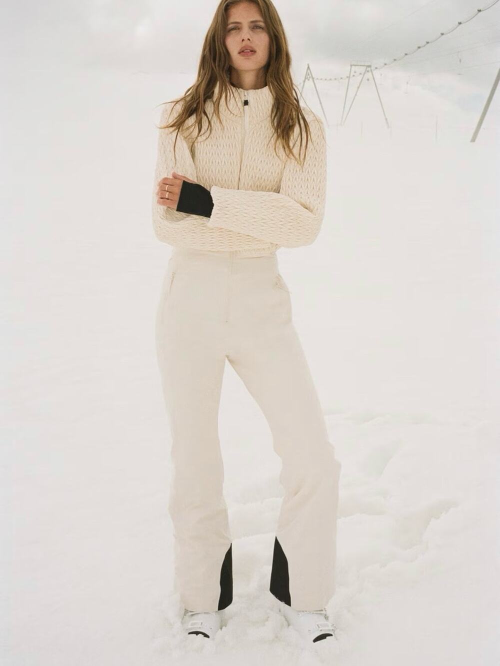 H&M Women's Cream One Piece Ski Suit With ThermoMove Size L